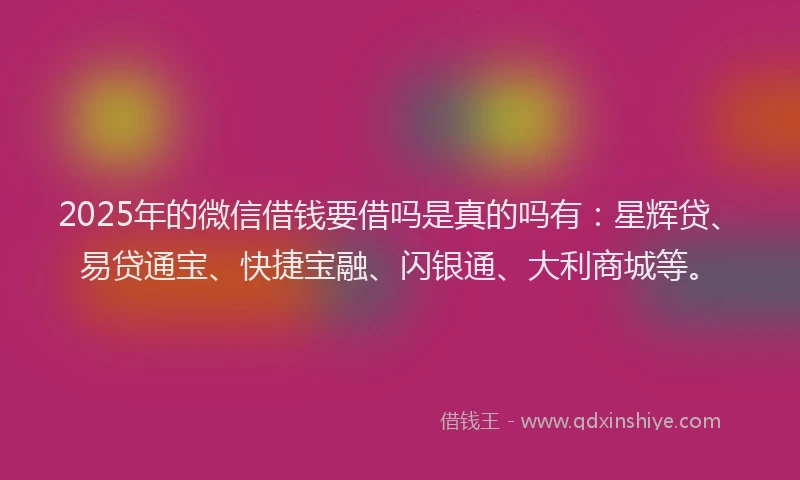 2025年的微信借钱要借吗是真的吗有：星辉贷、易贷通宝、快捷宝融、闪银通、大利商城等。