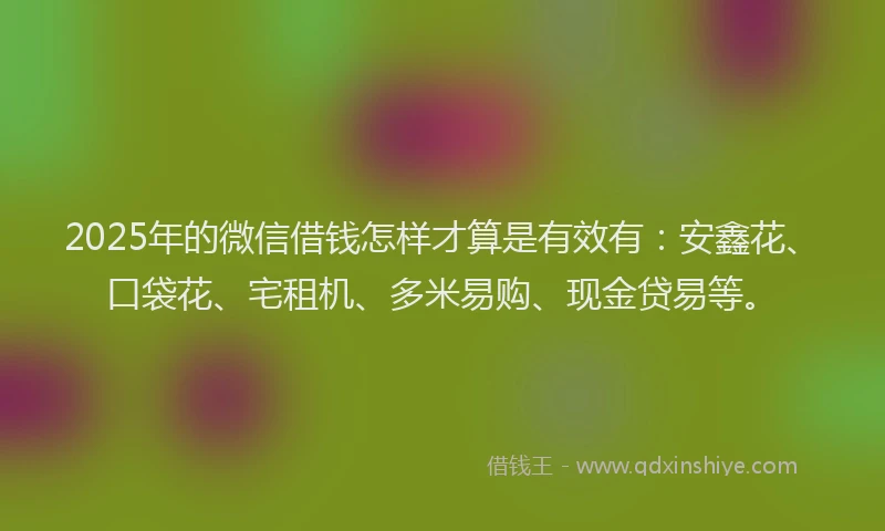 2025年的微信借钱怎样才算是有效有:安鑫花、口袋花、宅租机、多米易购、现金贷易等。