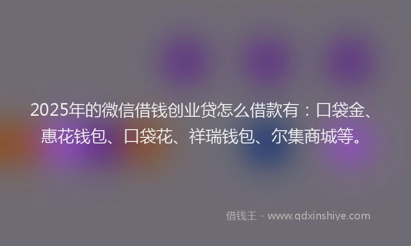 2025年的微信借钱创业贷怎么借款有：口袋金、惠花钱包、口袋花、祥瑞钱包、尔集商城等。