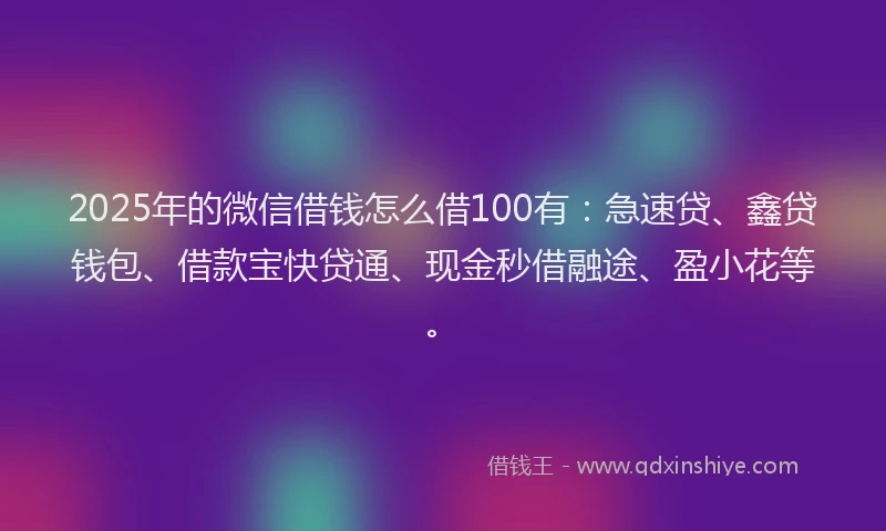 2025年的微信借钱怎么借100有：急速贷、鑫贷钱包、借款宝快贷通、现金秒借融途、盈小花等。