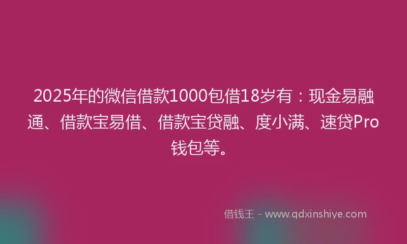 2025年的微信借款1000包借18岁有：现金易融通、借款宝易借、借款宝贷融、度小满、速贷Pro钱包等。