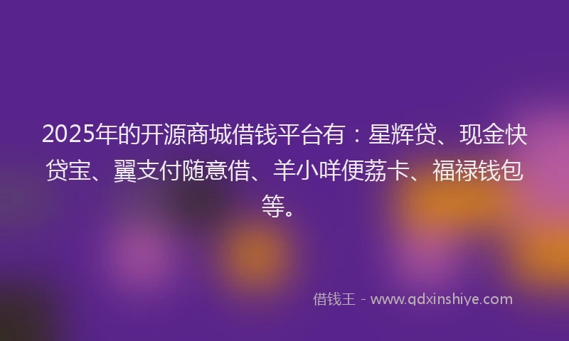 2025年的开源商城借钱平台有：星辉贷、现金快贷宝、翼支付随意借、羊小咩便荔卡、福禄钱包等。
