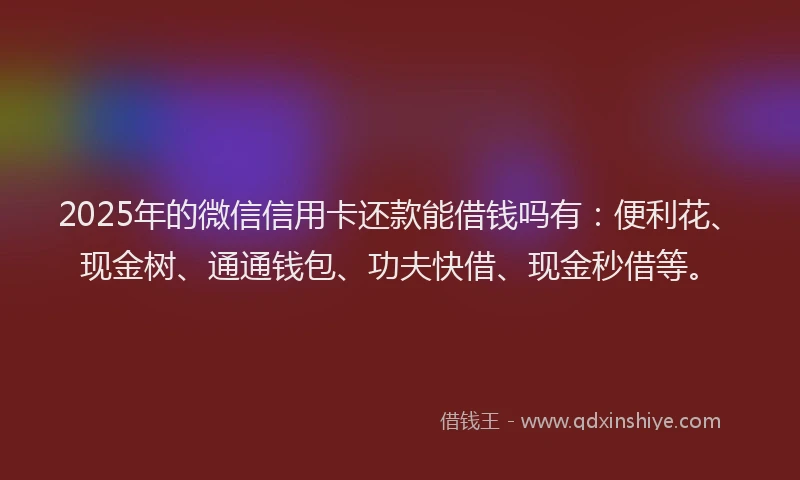2025年的微信信用卡还款能借钱吗有：便利花、现金树、通通钱包、功夫快借、现金秒借等。