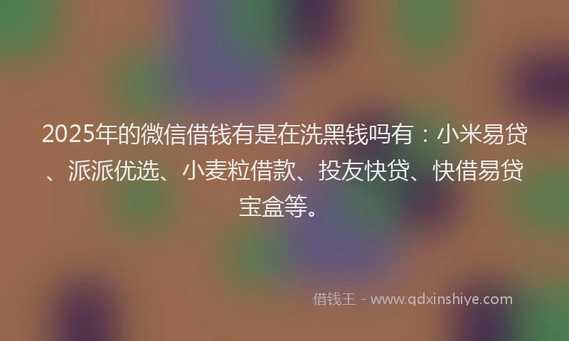 2025年的微信借钱有是在洗黑钱吗有：小米易贷、派派优选、小麦粒借款、投友快贷、快借易贷宝盒等。