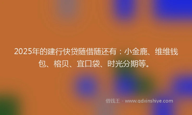 2025年的建行快贷随借随还有：小金鹿、维维钱包、榕贝、宜口袋、时光分期等。