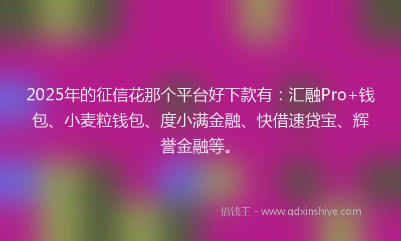 2025年的征信花那个平台好下款有：汇融Pro+钱包、小麦粒钱包、度小满金融、快借速贷宝、辉誉金融等。