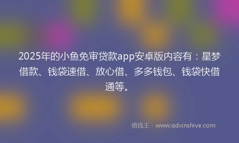 2025年的小鱼免审贷款app安卓版内容有:星梦借款、钱袋速借、放心借、多多钱包、钱袋快借通等。