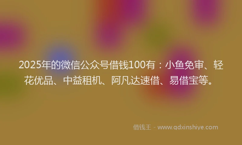 2025年的微信公众号借钱100有：小鱼免审、轻花优品、中益租机、阿凡达速借、易借宝等。