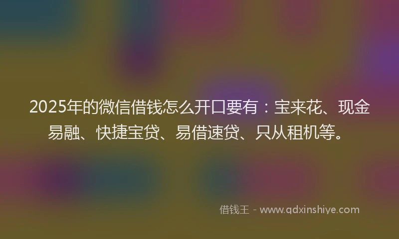 2025年的微信借钱怎么开口要有：宝来花、现金易融、快捷宝贷、易借速贷、只从租机等。