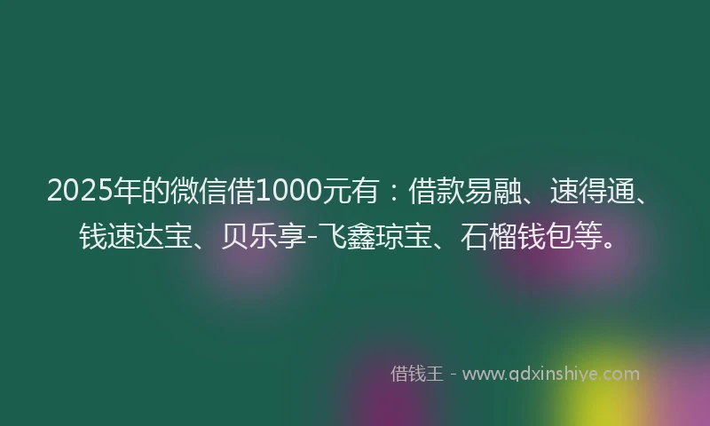 2025年的微信借1000元有：借款易融、速得通、钱速达宝、贝乐享-飞鑫琼宝、石榴钱包等。