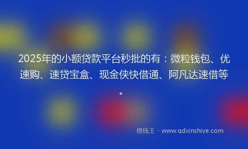 2025年的小额贷款平台秒批的有：微粒钱包、优速购、速贷宝盒、现金侠快借通、阿凡达速借等。