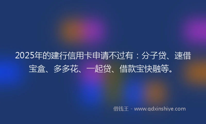 2025年的建行信用卡申请不过有：分子贷、速借宝盒、多多花、一起贷、借款宝快融等。