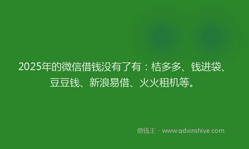 2025年的微信借钱没有了有：桔多多、钱进袋、豆豆钱、新浪易借、火火租机等。
