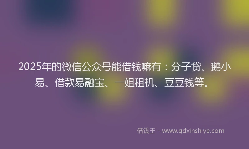 2025年的微信公众号能借钱嘛有：分子贷、鹅小易、借款易融宝、一姐租机、豆豆钱等。