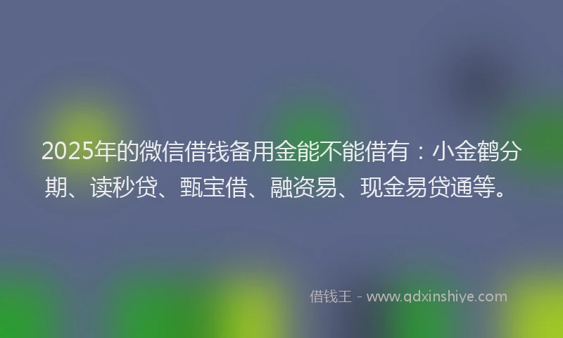 2025年的微信借钱备用金能不能借有：小金鹤分期、读秒贷、甄宝借、融资易、现金易贷通等。
