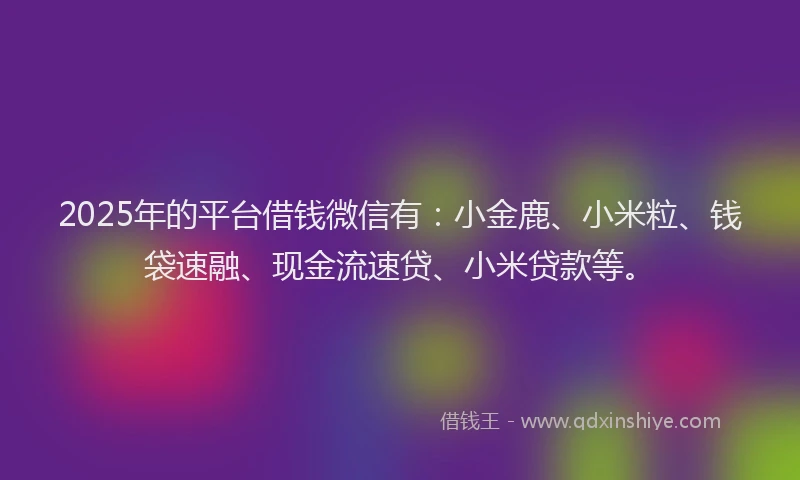 2025年的平台借钱微信有：小金鹿、小米粒、钱袋速融、现金流速贷、小米贷款等。