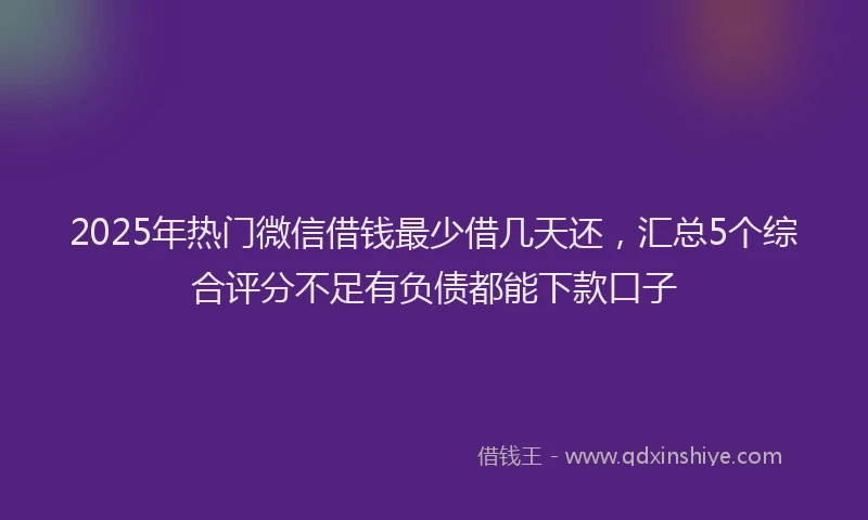 2025年热门微信借钱最少借几天还，汇总5个综合评分不足有负债都能下款口子