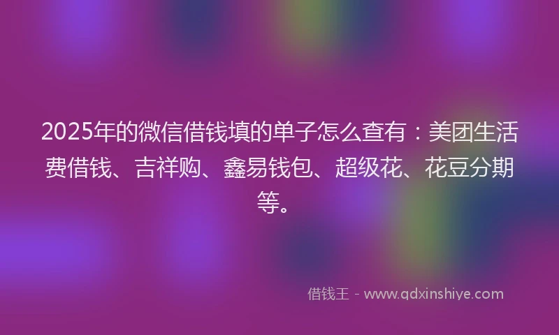 2025年的微信借钱填的单子怎么查有：美团生活费借钱、吉祥购、鑫易钱包、超级花、花豆分期等。