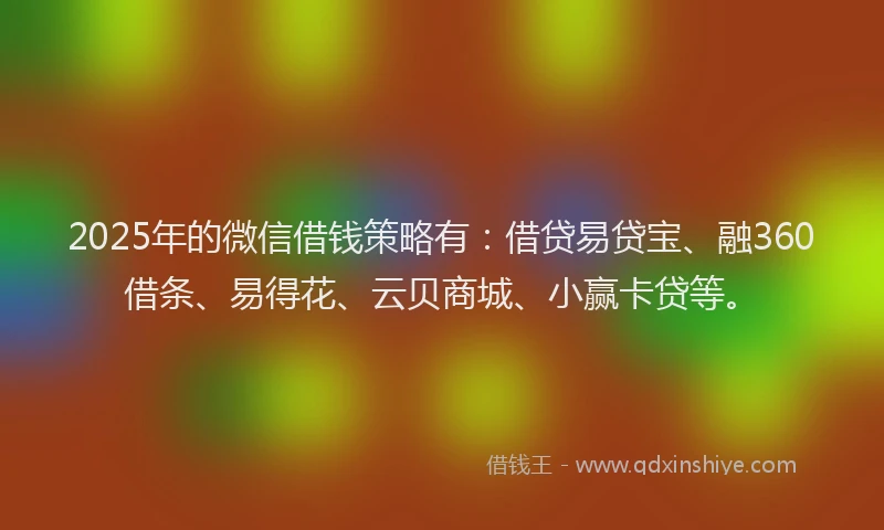 2025年的微信借钱策略有：借贷易贷宝、融360借条、易得花、云贝商城、小赢卡贷等。