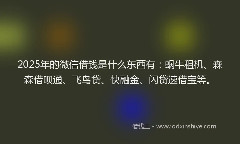 2025年的微信借钱是什么东西有：蜗牛租机、森森借呗通、飞鸟贷、快融金、闪贷速借宝等。