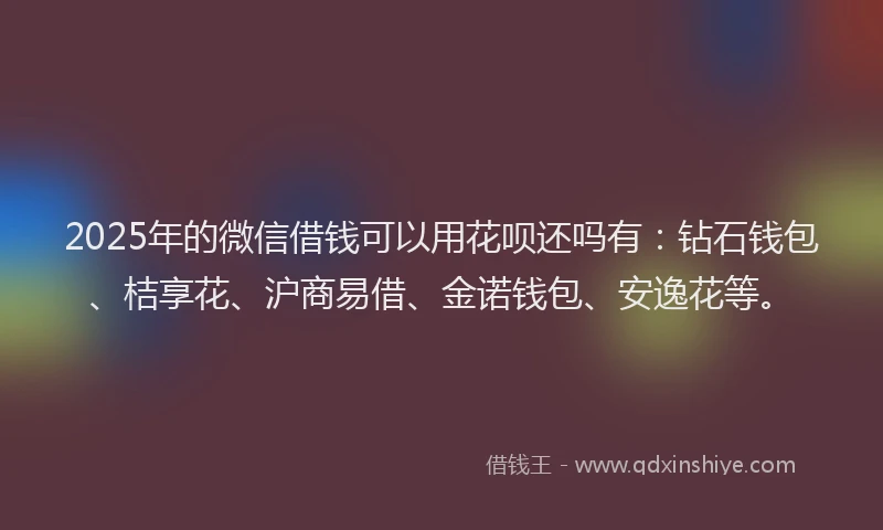 2025年的微信借钱可以用花呗还吗有：钻石钱包、桔享花、沪商易借、金诺钱包、安逸花等。