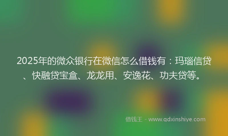 2025年的微众银行在微信怎么借钱有：玛瑙信贷、快融贷宝盒、龙龙用、安逸花、功夫贷等。