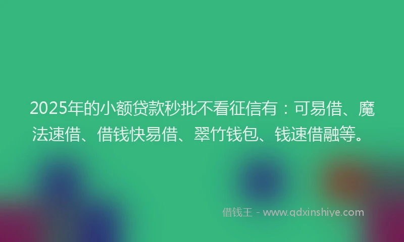 2025年的小额贷款秒批不看征信有：可易借、魔法速借、借钱快易借、翠竹钱包、钱速借融等。