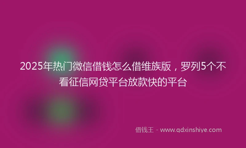 2025年热门微信借钱怎么借维族版，罗列5个不看征信网贷平台放款快的平台