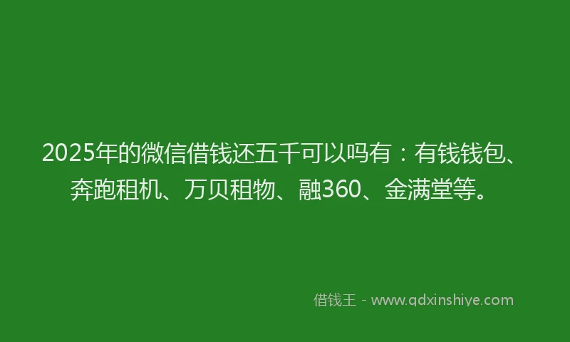 2025年的微信借钱还五千可以吗有：有钱钱包、奔跑租机、万贝租物、融360、金满堂等。