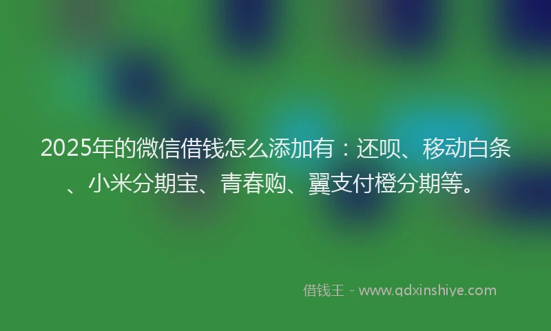 2025年的微信借钱怎么添加有:还呗、移动白条、小米分期宝、青春购、翼支付橙分期等。