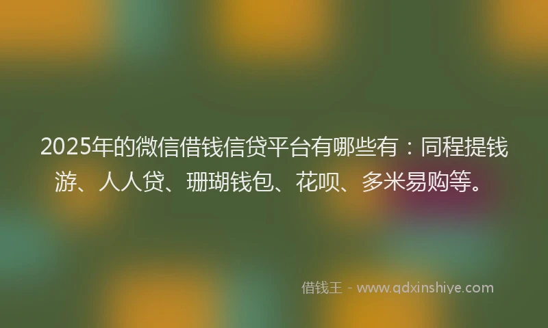 2025年的微信借钱信贷平台有哪些有：同程提钱游、人人贷、珊瑚钱包、花呗、多米易购等。