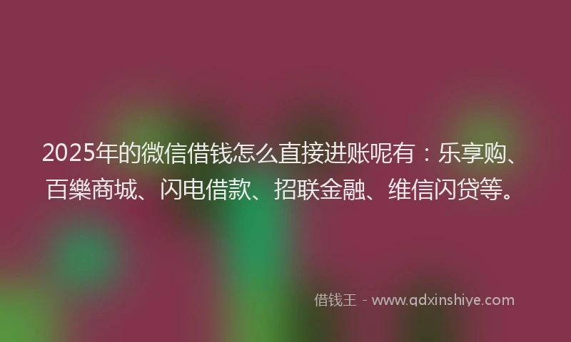 2025年的微信借钱怎么直接进账呢有：乐享购、百樂商城、闪电借款、招联金融、维信闪贷等。