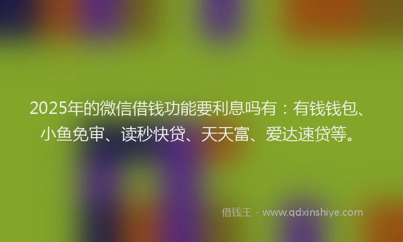 2025年的微信借钱功能要利息吗有:有钱钱包、小鱼免审、读秒快贷、天天富、爱达速贷等。