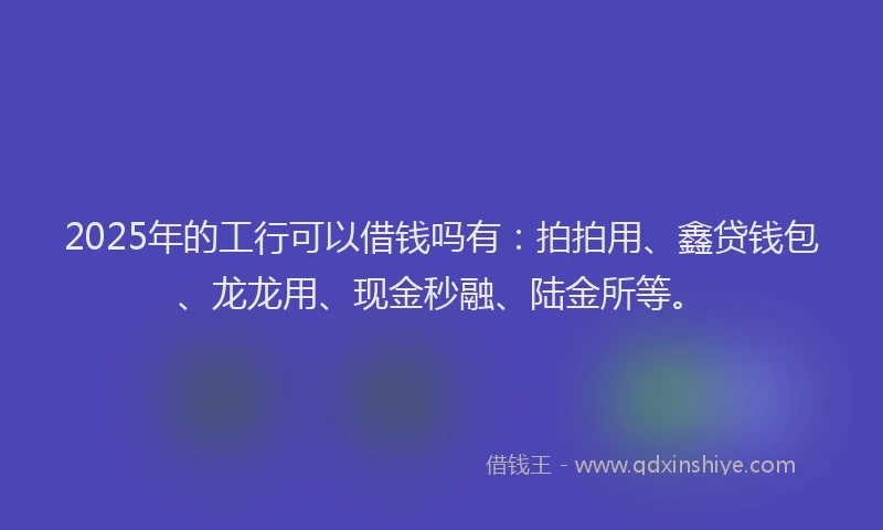 2025年的工行可以借钱吗有：拍拍用、鑫贷钱包、龙龙用、现金秒融、陆金所等。