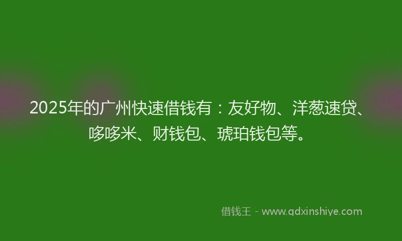2025年的广州快速借钱有：友好物、洋葱速贷、哆哆米、财钱包、琥珀钱包等。
