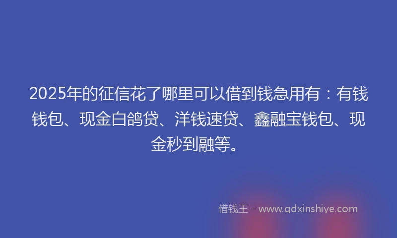 2025年的征信花了哪里可以借到钱急用有：有钱钱包、现金白鸽贷、洋钱速贷、鑫融宝钱包、现金秒到融等。