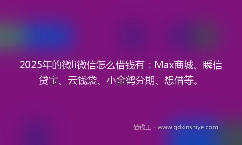 2025年的微li微信怎么借钱有：Max商城、瞬信贷宝、云钱袋、小金鹤分期、想借等。