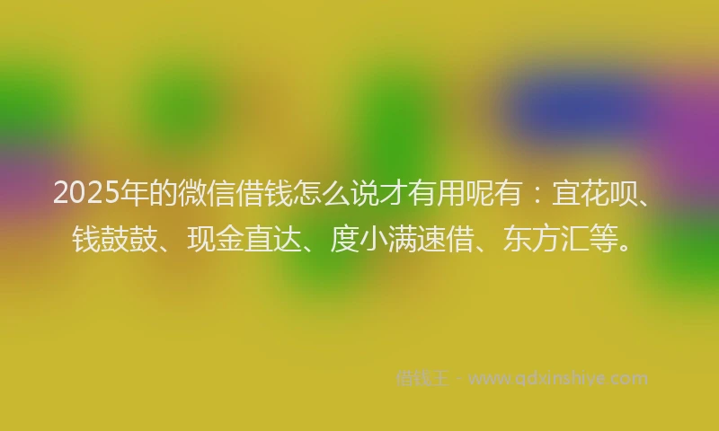 2025年的微信借钱怎么说才有用呢有：宜花呗、钱鼓鼓、现金直达、度小满速借、东方汇等。