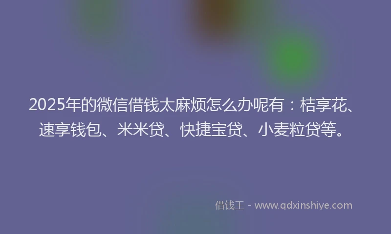 2025年的微信借钱太麻烦怎么办呢有：桔享花、速享钱包、米米贷、快捷宝贷、小麦粒贷等。