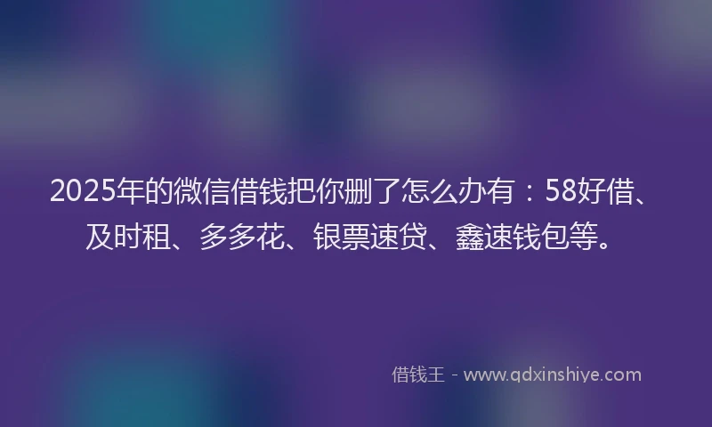 2025年的微信借钱把你删了怎么办有：58好借、及时租、多多花、银票速贷、鑫速钱包等。