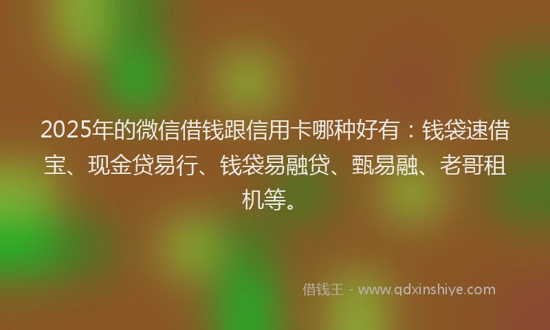 2025年的微信借钱跟信用卡哪种好有：钱袋速借宝、现金贷易行、钱袋易融贷、甄易融、老哥租机等。