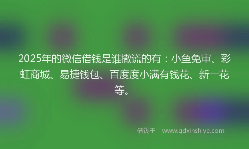 2025年的微信借钱是谁撒谎的有：小鱼免审、彩虹商城、易捷钱包、百度度小满有钱花、新一花等。