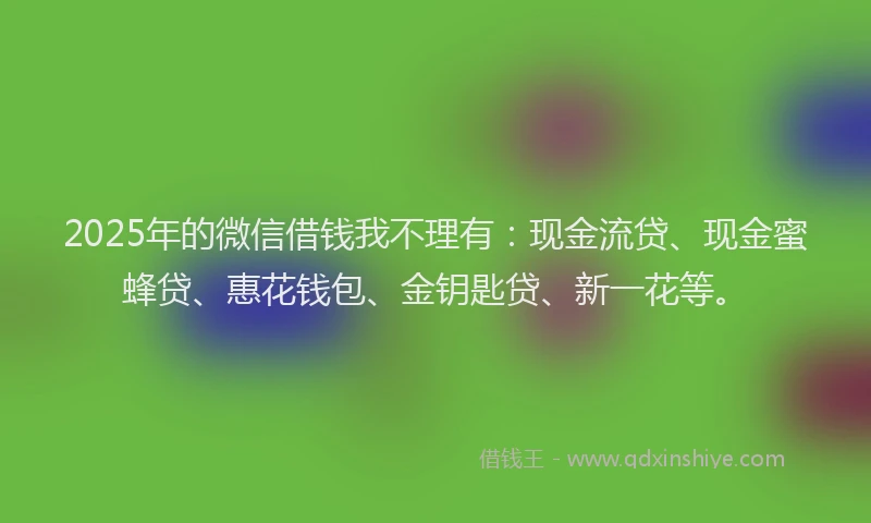 2025年的微信借钱我不理有：现金流贷、现金蜜蜂贷、惠花钱包、金钥匙贷、新一花等。
