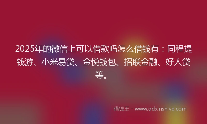 2025年的微信上可以借款吗怎么借钱有：同程提钱游、小米易贷、金悦钱包、招联金融、好人贷等。