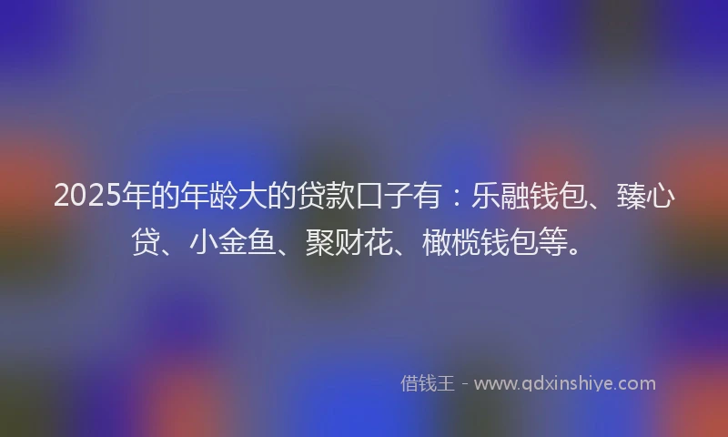 2025年的年龄大的贷款口子有：乐融钱包、臻心贷、小金鱼、聚财花、橄榄钱包等。