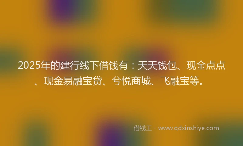 2025年的建行线下借钱有：天天钱包、现金点点、现金易融宝贷、兮悦商城、飞融宝等。