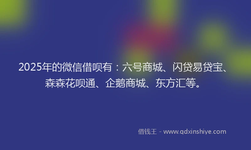 2025年的微信借呗有：六号商城、闪贷易贷宝、森森花呗通、企鹅商城、东方汇等。