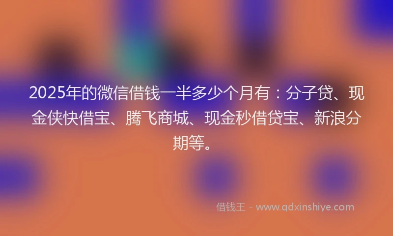 2025年的微信借钱一半多少个月有：分子贷、现金侠快借宝、腾飞商城、现金秒借贷宝、新浪分期等。