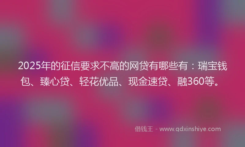 2025年的征信要求不高的网贷有哪些有：瑞宝钱包、臻心贷、轻花优品、现金速贷、融360等。