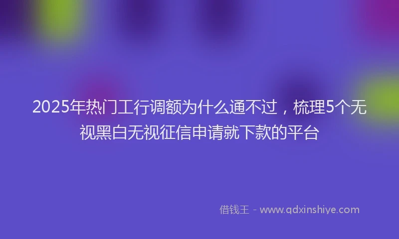 2025年热门工行调额为什么通不过，梳理5个无视黑白无视征信申请就下款的平台